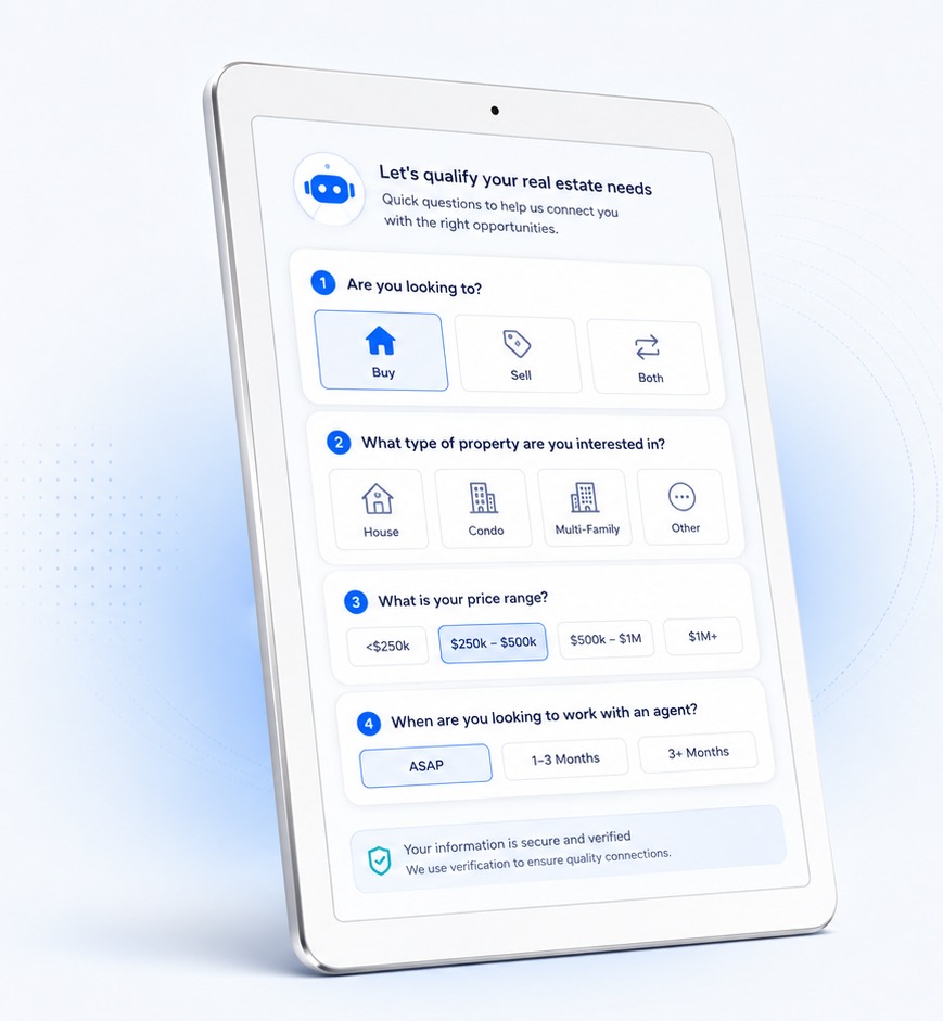 Lead scrubber question flow on tablet